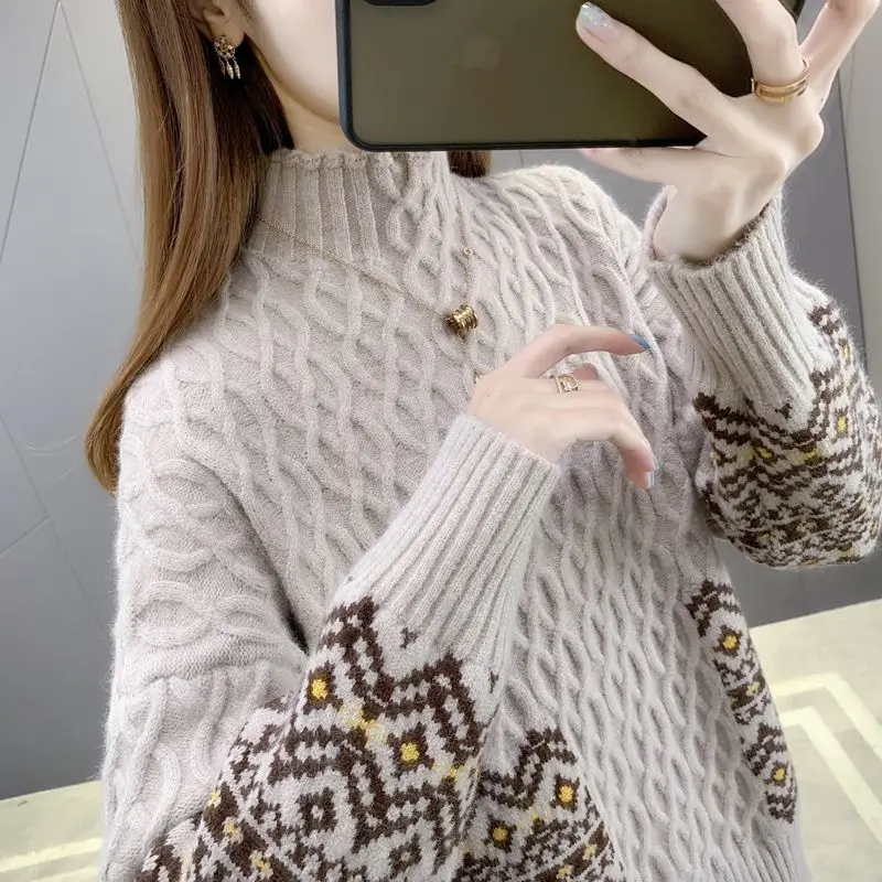 

Spring and autumn winter new women's wear women's Retro jacquard sweater women's loose outer wear bottom coat spring and Autumn