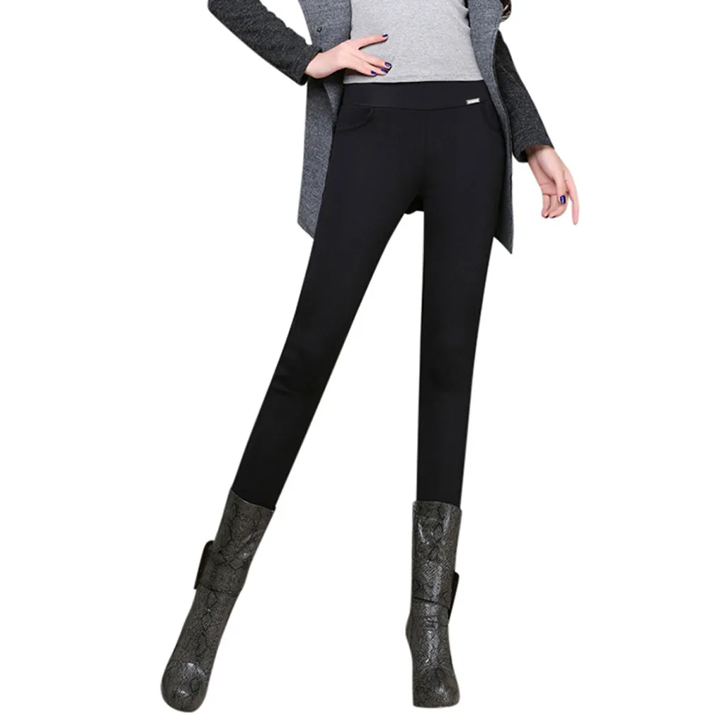 Зимние теплые леггинсы для женщин размера плюс, высокая талия, облегающие эластичные леггинсы, брюки, брюки, женские леггинсы - Цвет: Black