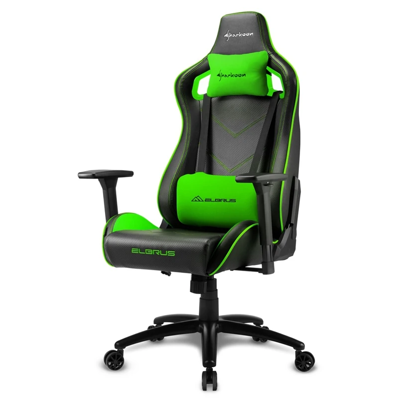 Игровое кресло Sharkoon Elbrus 2 компьютерное, до 150 кг, синтетическая кожа, металл - Цвет: Светло-зеленый