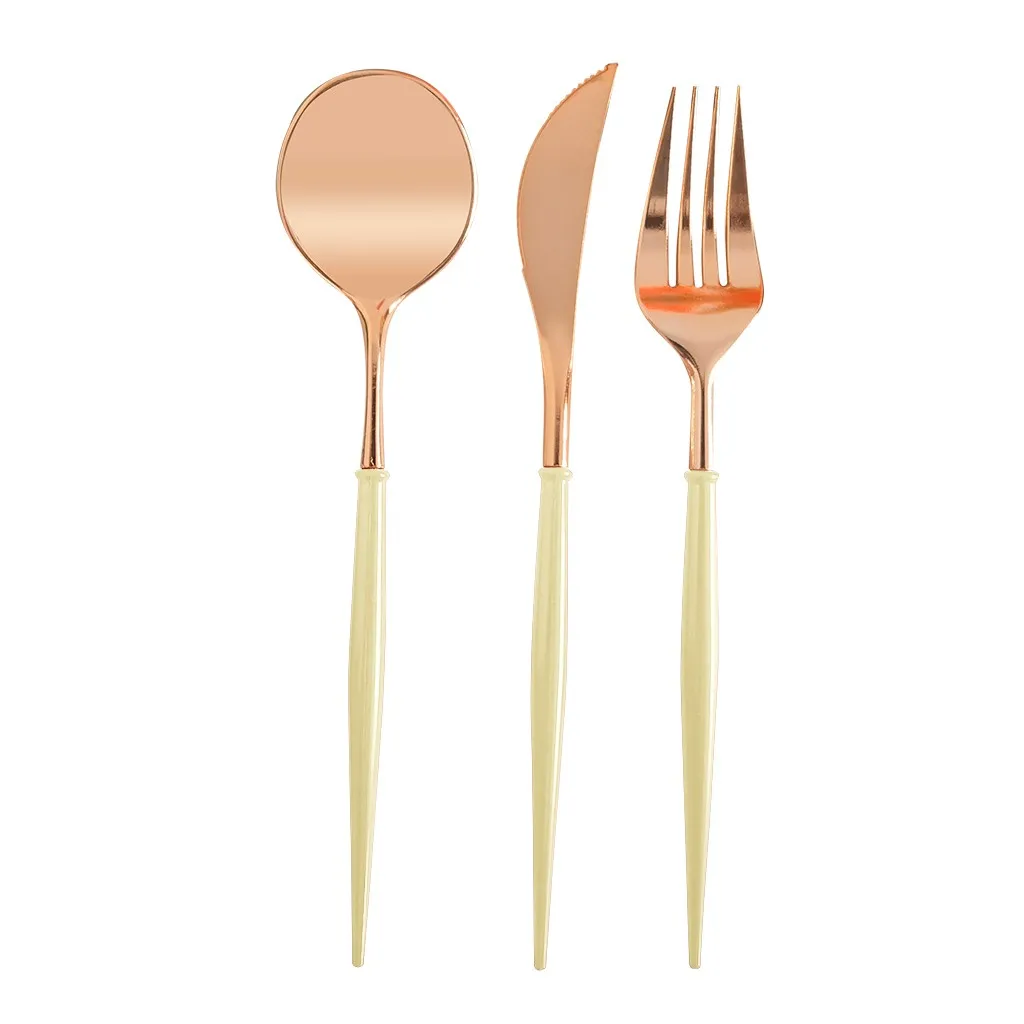 R 5 set Plastic Rose Gold Tableware Set Cutlery Western Food Tableware Teaspoon Luxury Knife fork spoon dessert Party Supplies - Цвет: R