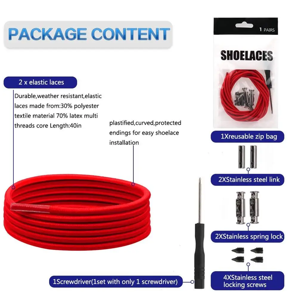 1 Pair No Tie Shoe laces Elastic Shoelaces Round Metal Buckle Kids Adult Quick Lock Shoe lace Leisure Sneakers Lazy laces