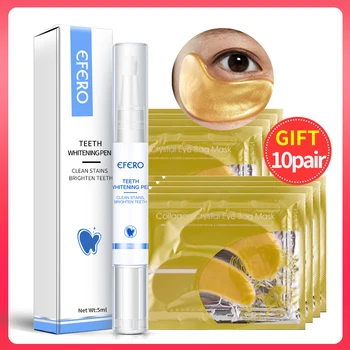 

EFERO Teeth Whitening Serum Gel Tooth Whitening Pen Remove Tea Coffee Stains Brighten Oral Care +10Pair Moisturizing Eye Mask