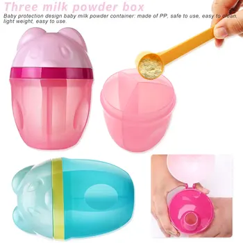 

Baby Food Container Rotating Milk Powder Dispenser Cartoon Milk Powder Storage Box 3 Cells Grid Box Funnel Type Powder Outlet