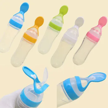

Feeding Rice Cereal Bottle For Best Gift 90ML Lovely Safety Infant Baby Silicone With Spoon Feeder Food