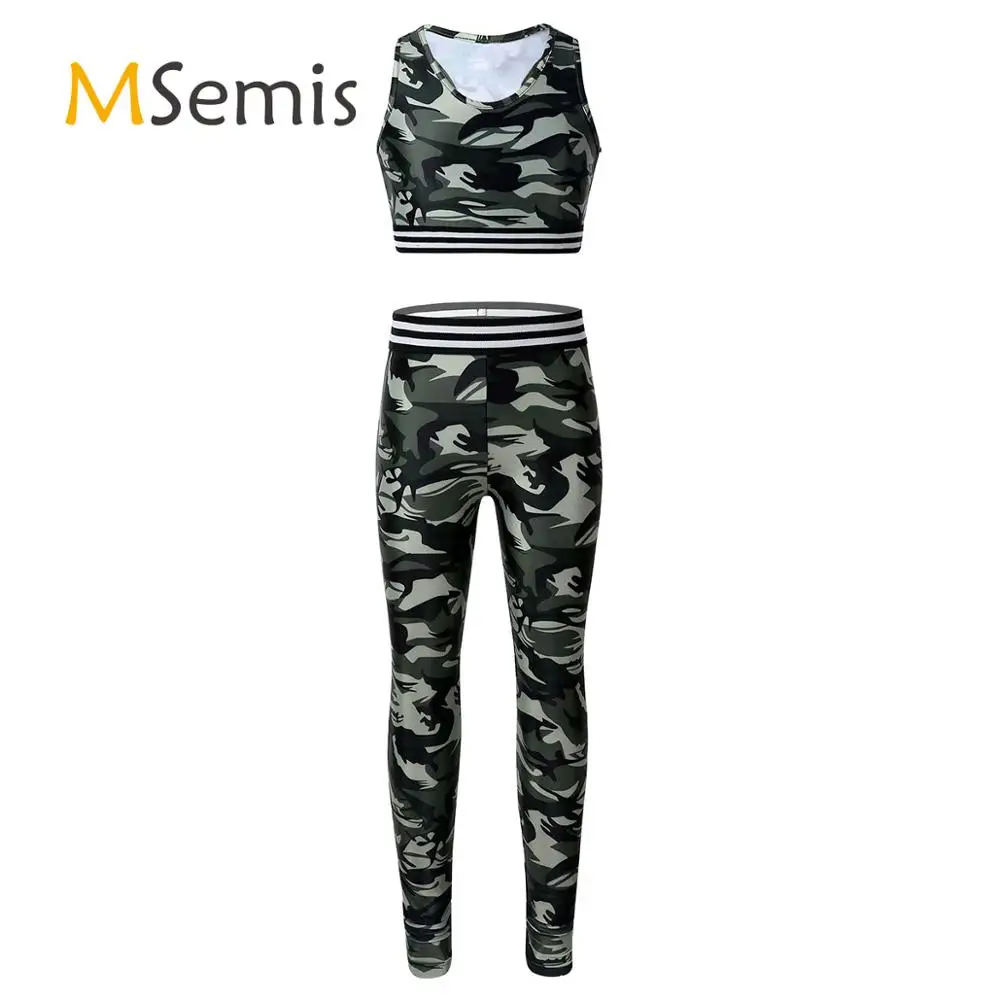 Kids Girls Gymnastics Ballet Dance Costume Racer Back Tanks Bra Tops Crop Top with Leggings Pants Tracksuit Outfit Fitness |