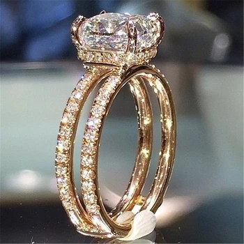 18k oro Double-decker corona de diamantes Anillos de topacio blanco rincess Anillos de diseño Bague Diamante Bizuteria para las mujeres anillo de topacio blanco
