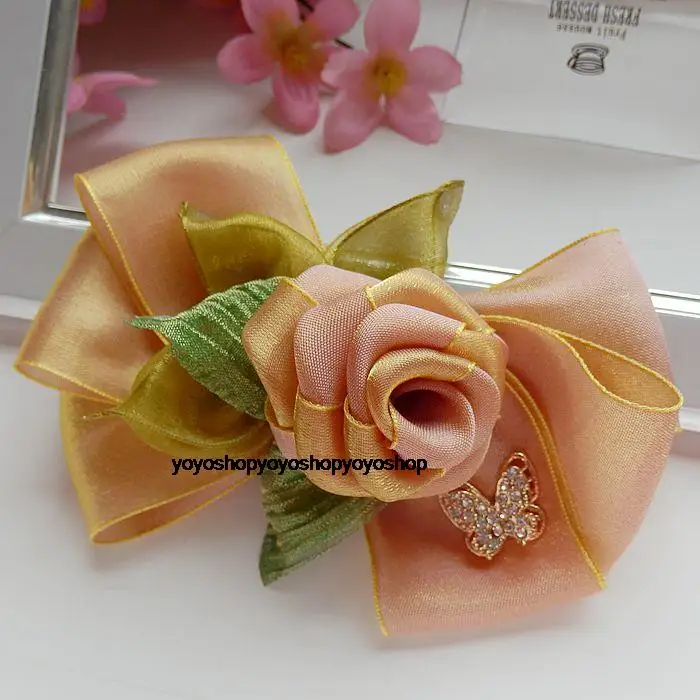 Orange Ribbon Hair Flower Clip, Orange Flower Hair Clip - Orange