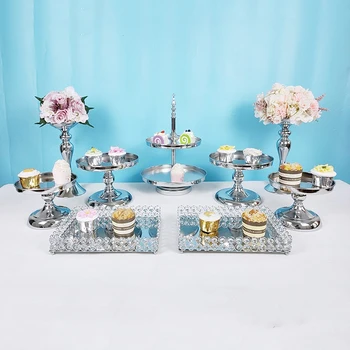 

New arrive 3 tiers Cake Stand silver Decorating Supplies Cupcake Tower Stand Wedding Plates Set Metal