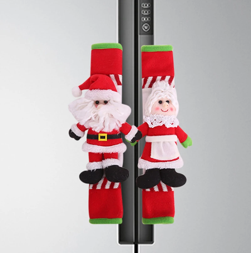 

2pcs/set Kitchen Christmas Door Handle Knob Cloth Covers Mrs Claus Santa Claus Refrigerator Handle Cover New Year Party Decor