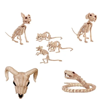 

Halloween Decoration Animals Skeleton Mouse Dog Cat Ram Skull Bone Ornaments Hallowmas Horror Haunted House Party Decoration