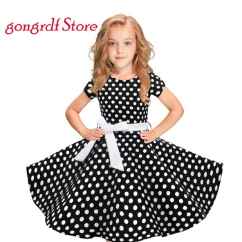 

New Fashion girls dress 2-12 Years Kids Girls Vintage Dress Polka Dot Princess Swing Rockabilly Party Dresses vestidos
