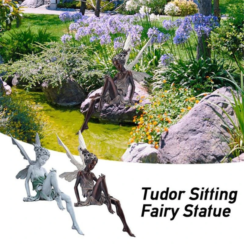 

Garden Statues Resin Backyard Sculptures Decoration Sitting Fairy Outdoor Decor Tabletop Ornament Landscape Art Craft Miniature