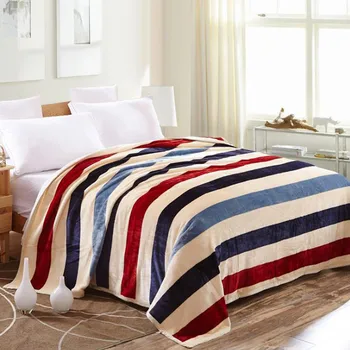 

1PC Flannel Blanket Super Soft Warm Solid Warm Micro Plush Fleece Blanket Throw Rug Sofa Bedding Blanket Stripe color