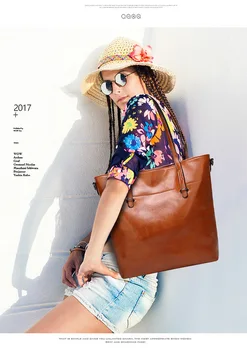 

2020 New Style WOMEN'S Bag Solid Color Fashion Oil Wax Leather Different Size Bags Europe And America Handbag Shoulder Bag