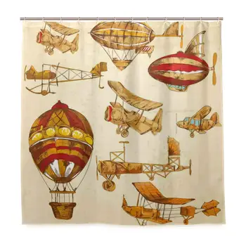 

Aviation Vintage Baloons Planes Print Shower Curtain 72x72 Inch, Home Decorative Polyester Bath Curtain with 12 Hooks