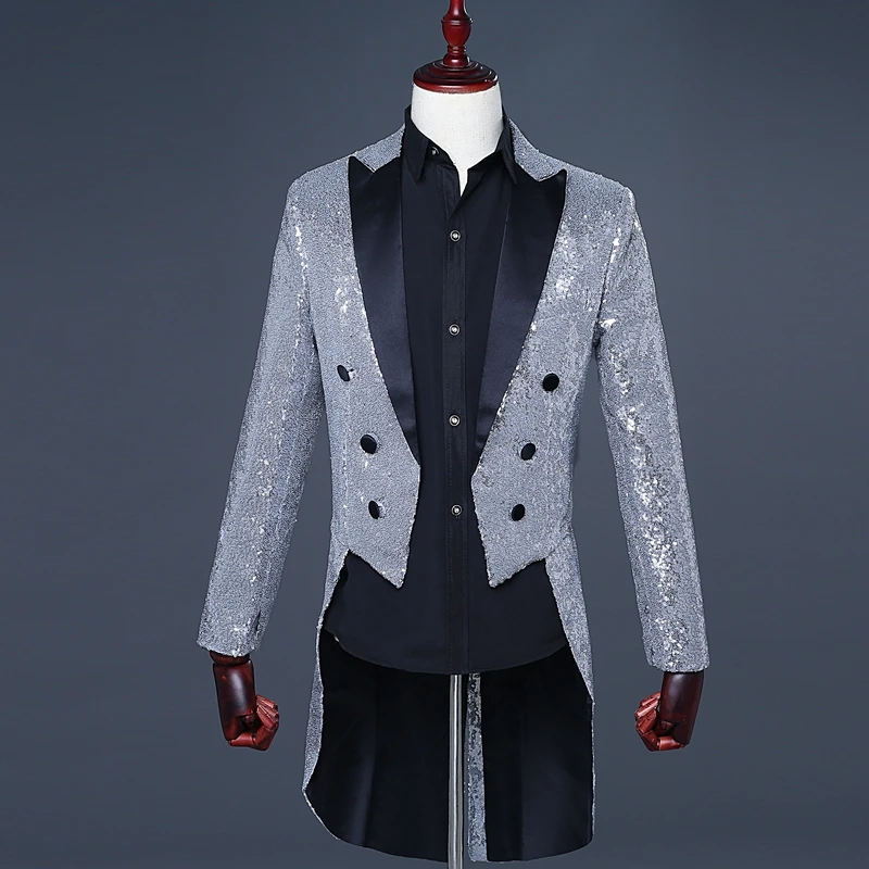 MJARTORIA мужской ретро Фрак костюм куртка Готический стимпанк длинная куртка платье пальто Косплей Мужской однобортный униформа - Цвет: silvery