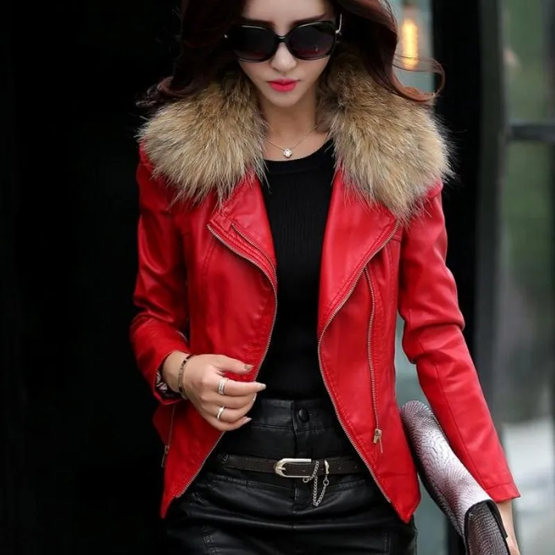 2019 осень новая женская натуральная енотовидная собака меховой воротник кожаная