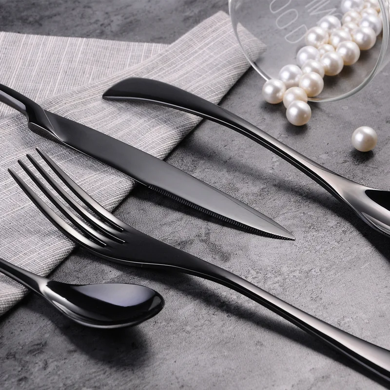 EASY-24Pcs ножи из нержавеющей стали для стейка вилка ложка черные столовые приборы Рождественская столовая посуда Свадебная посуда набор посуды для ресторана Ki