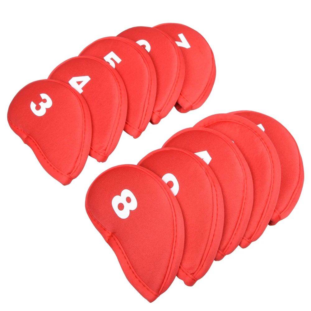 Cubiertas protectoras de hierro para palos de Golf, accesorios para palos de Golf, color negro, rojo y azul, 10 unidades por juego