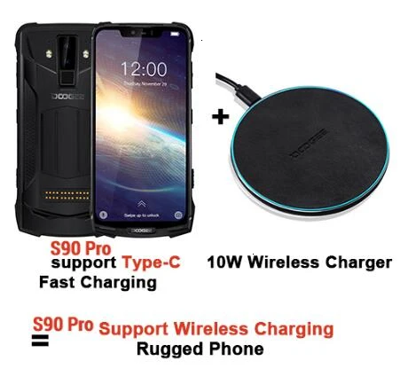 Add Wireless Charger DOOGEE S90 Pro NFC IP68 Ударопрочный мобильный телефон 6 ГБ+ 128 ГБ Android 9,0 5050 мАч Helio P70 Восьмиядерный 16 Мп+ 8 МП 4G Прочный смартфон - Цвет: Add Wireless Charger