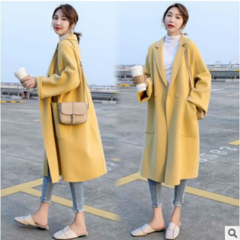 

High-end double-sided cashmere woolen coat women's winter fashion 2020 autumn new style long and small hair