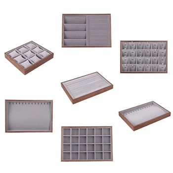 

Jewelry Tear Wood Jewelry Ring Earring Insert Display Cufflinks Organizer Box Flat Stackable Tray Holder Storage Showcase
