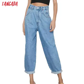 

Tangada 2020 fashion women blue mom jeans pants long trousers white black loose pockets zipper female pants 2M80