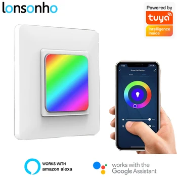 

Lonsonho Tuya WiFi Smart Switch With RGB Scene Night Light Independent Control Wireless Wall Light Push Button Switches EU 220V
