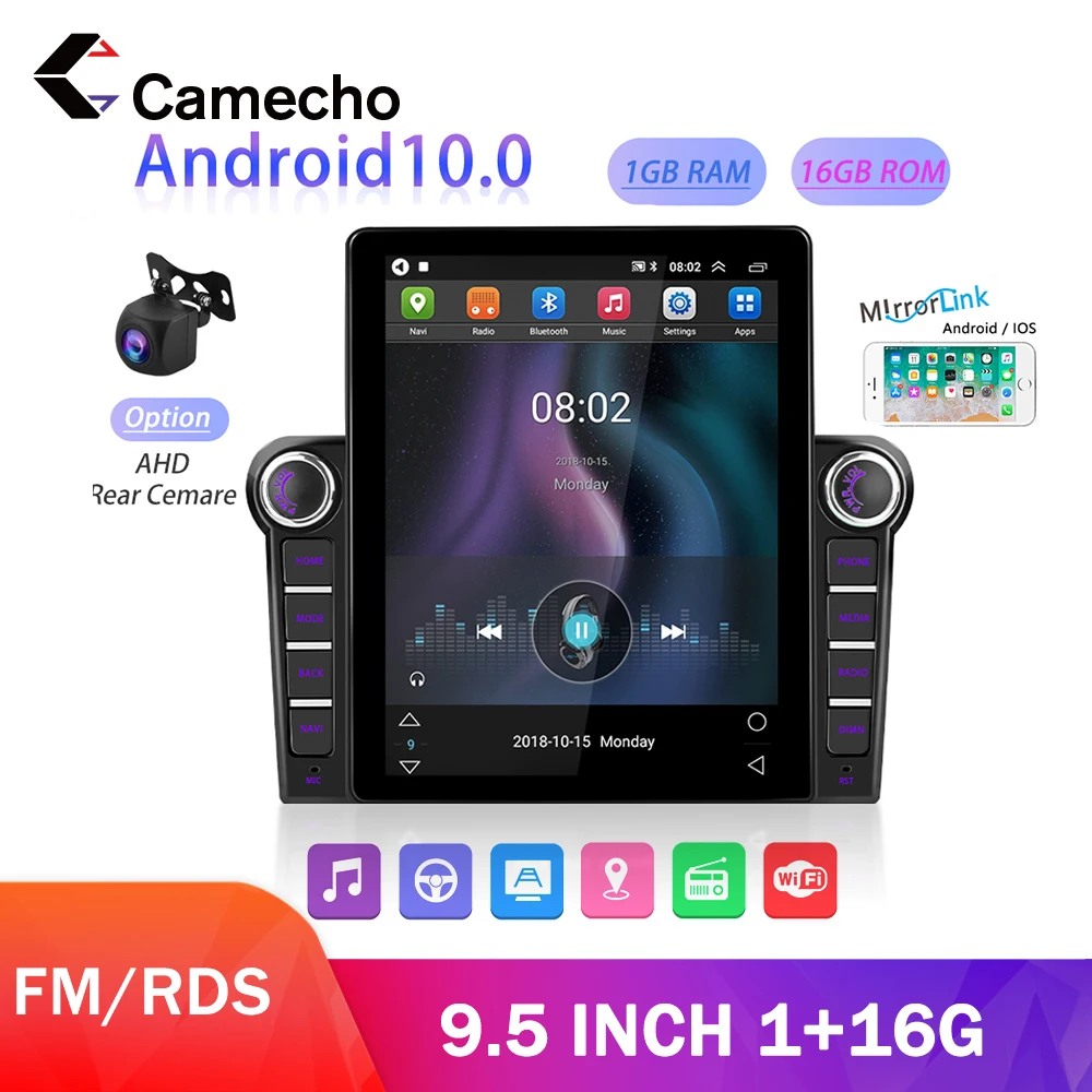 Автомагнитола Camecho 2DIN Android 10 0 с вертикальным экраном 9 5 дюйма GPS FM-радио поддержкой