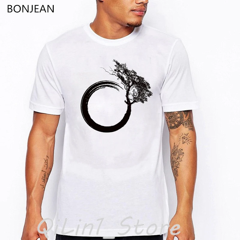 

Ink Japanese circle tree print tshirt men anime rock t shirt novelty tees shirt homme camisetas hombre summer top white t-shirt