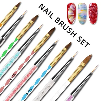 

10Pcs/lot Nail Art Brush Set Double Head Nail Art Brush With Crystal Handle Design Polish Nylon UV Gel Painting Nail Brushes