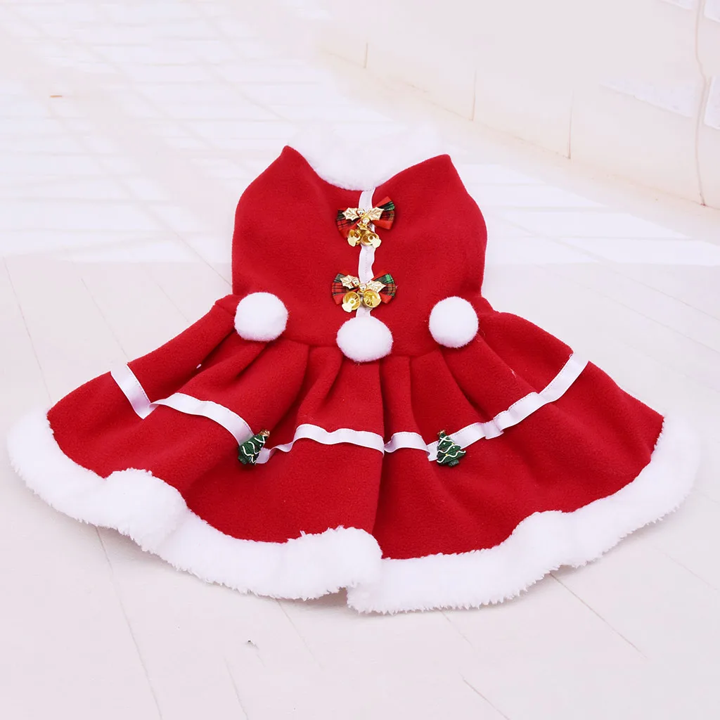 Рождественское платье Милая зимняя одежда для собак Kawaii платье для домашних животных и кошек с колье с колокольчиками рождественское Новогоднее теплое платье для собак