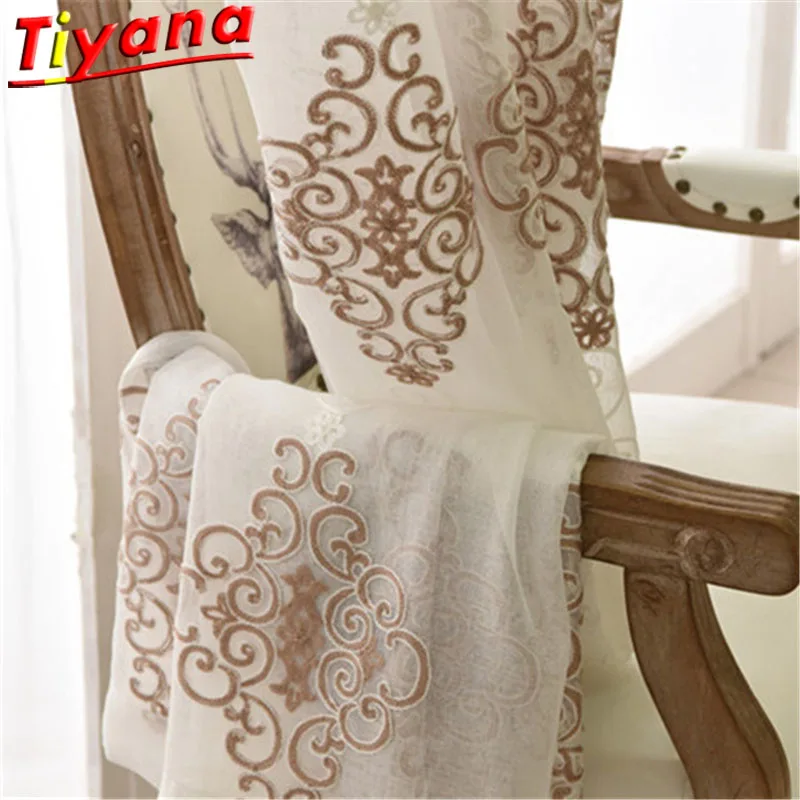 

Coffee/Brown Thread Geometric Embroidered Curtain Tulle for Living Room Nordic Noble Window Drpes for Balcony Kitchen X-HM145#30