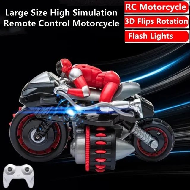 Large Size High Simulation Motorcycle 2.4G Remote Control Motorcycle Stunt Driving 3D Flips Rotation RC Stunt Motorbike Boy Gift 1