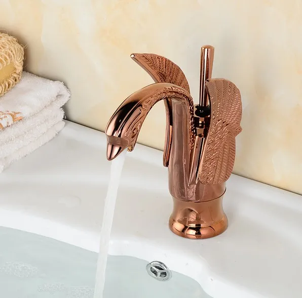 

Luxury Rose Gold Copper Animal Swan Style Bathroom Basin Mixer Tap Faucet Single Hole One Handle mgf050
