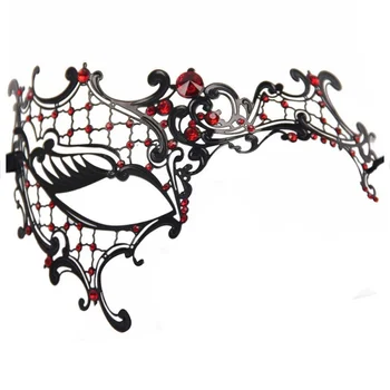 

Glossy Metal Filigree Phantom Mask for Venetian Masquerade Black+Red