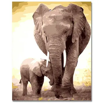 

Diy Oil Painting, Paint by Number Kit-16x20inch (Frameless) Two elephants