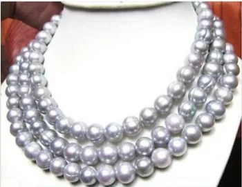 

50" New AAA 9-10mm genuine south sea gray natural pearl necklace 14k gold clasp