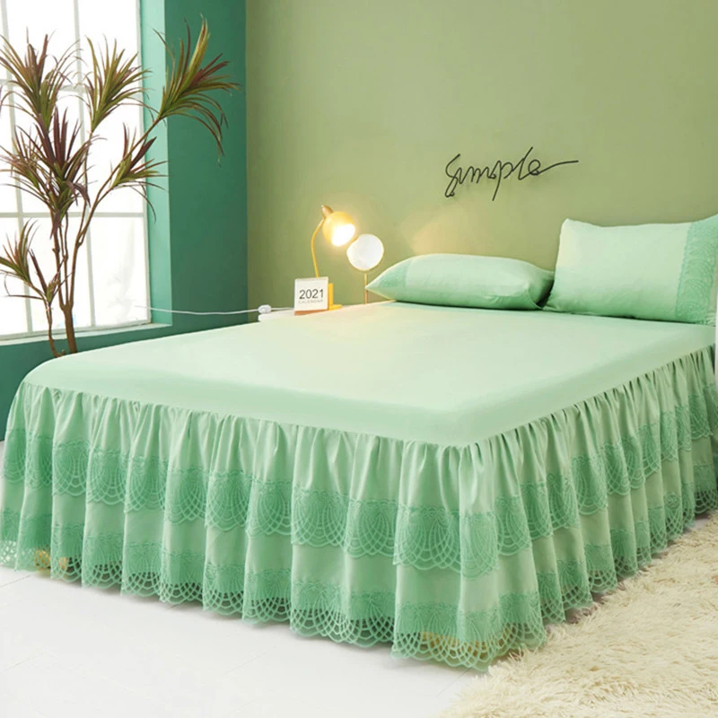 1pc Bed Skirt +2pcs Pillowcase King Queen Size Soft Sanding Fabric Bed Skirt Princess Romance