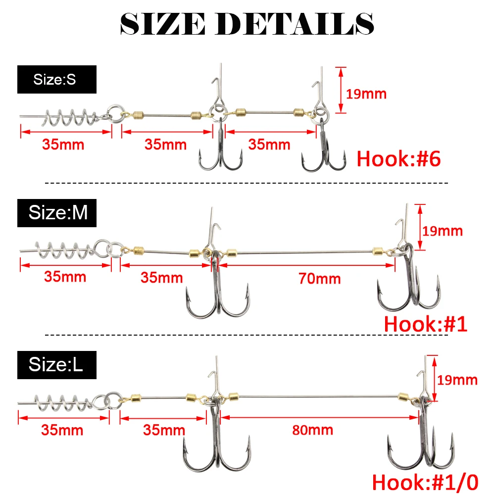 Spinpoler Shad Belly Hook Stinger Rig for softbait pike Double fishing  hooks #6 #1 #1/0 Cork Screw Shad Spin Rig Tackle Pesca