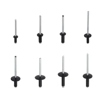 

200pcs/Set Assorted Black Rivets Standard & Large Flange Aluminum Alloy 8-18mm Blind Multi-Grip POP-Rivet - Color