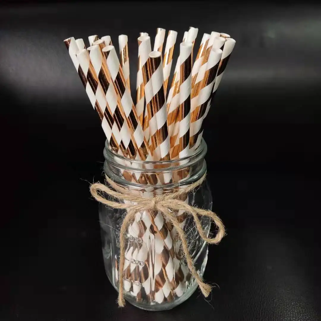 25Pcs Foil Gold Rose Gold Paper Straws Wedding Favors Star Drinking Straws Birthday Party Decoration Kids Party Supplies