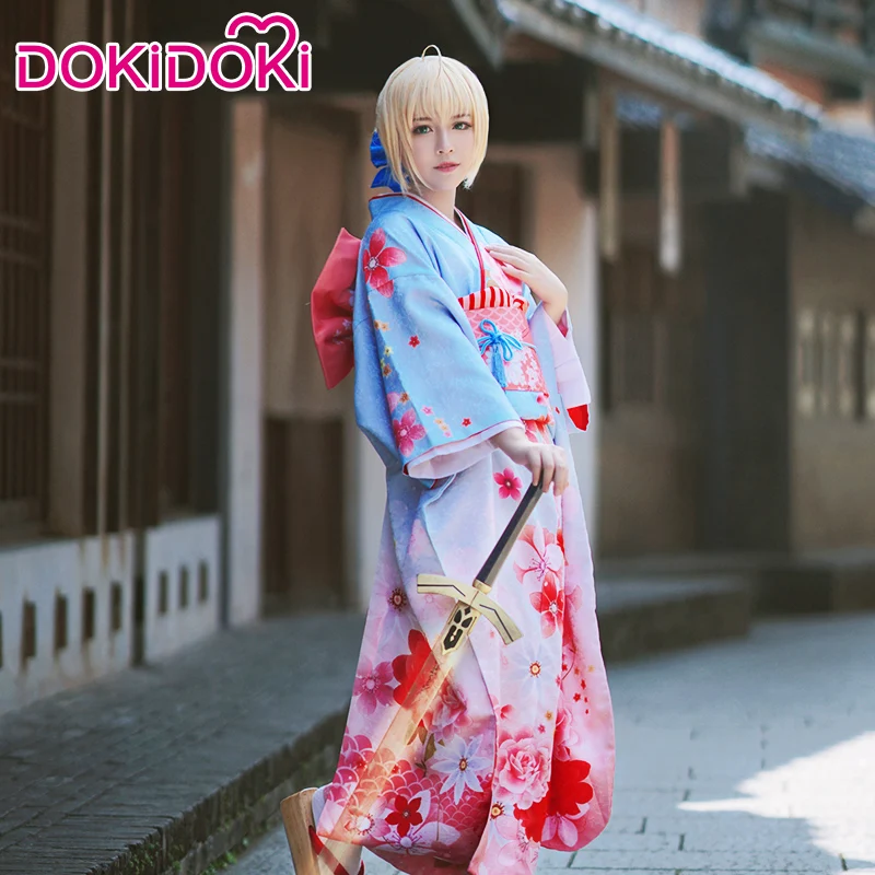 

DokiDoki Fate Cosplay Game Fate/Stay Night Cosplay Unlimited Blade Works Saber Kimono Costume Artoria Pendragon Women Costume