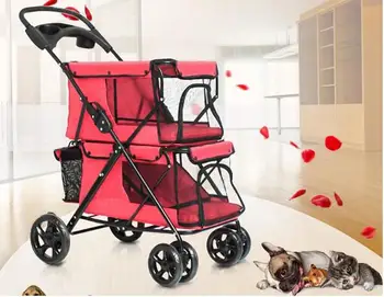 

Portable Folding Double-layer Pet Stroller for 2 Dogs with Large Space Four-wheeled Double Dog Strollers Sale Outdoor Travel