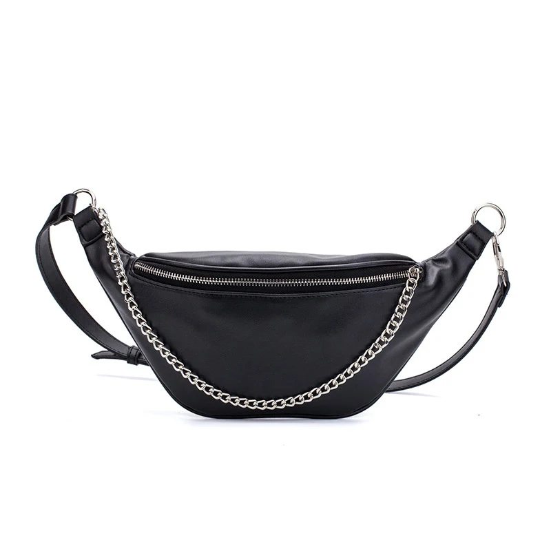 Black Waist pack Женский ремень pu Сумка поясная сумка модные поясные сумки нагрудные сумки Черная Цепь бум посылка банан сумка роскошный женский карман для телефона - Цвет: Black Waist pack