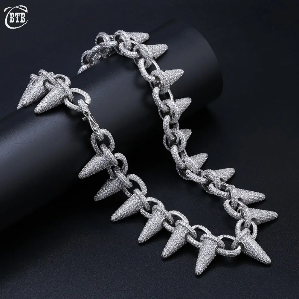 28 мм Роскошная Мода Рок Iced Out заклепочные шипы ожерелье с манжетами цепь Bling Циркон хип хоп Золото Серебро Ювелирные изделия Подарки для мужчин