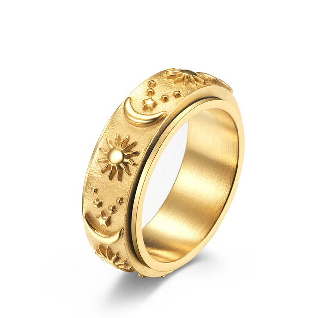 Stainless Steel Sun Moon Star Spinner Ring For Women Men Stress Release Ring Rotatable Fidget Ring Hiphop Biker Jewelry
