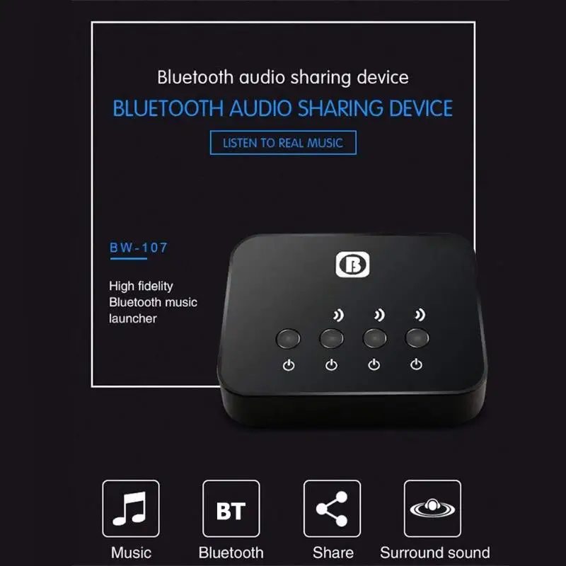 Беспроводной адаптер продуманное производство длительный прочный BW-107 1 до 3 Bluetooth Shareware передатчик для ТВ Dual Link