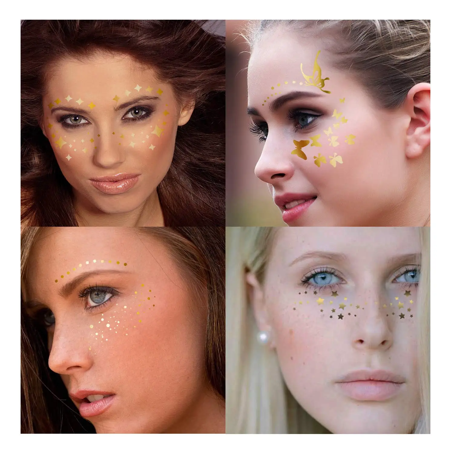 Gesicht Metallic Temporäre Tattoo Aufkleber, Gesicht Gold Temporäre  Transfer Tattoo Sommersprossen Aufkleber für Frauen Mädchen Make-Up  Tänzerin Parteien - AliExpress