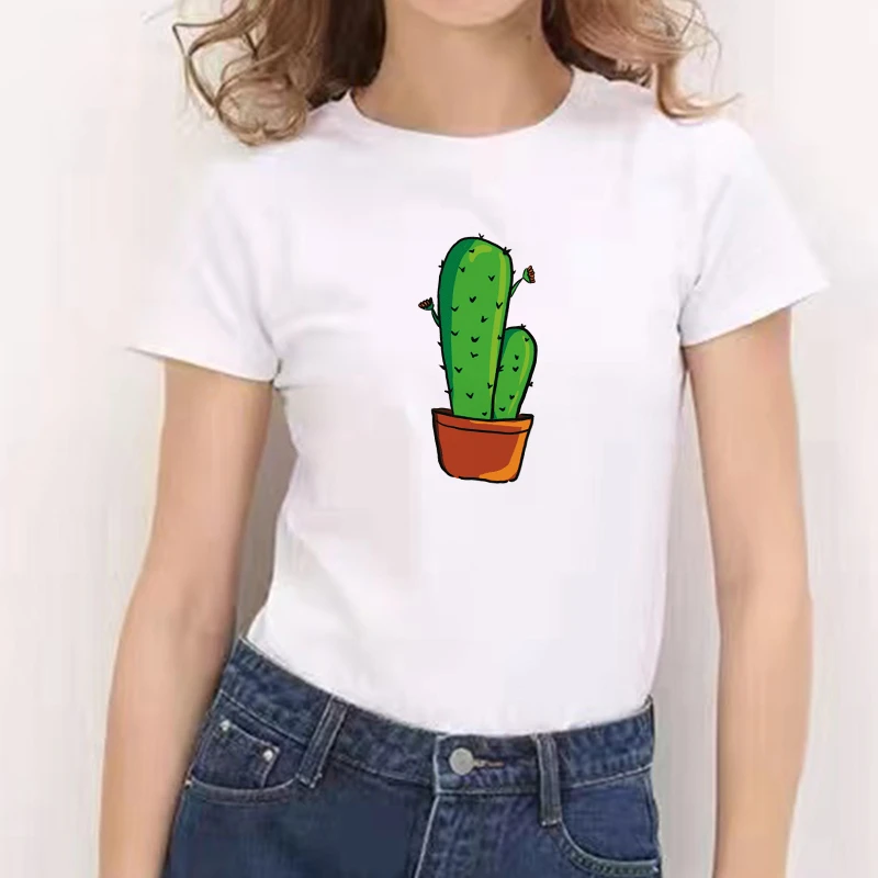 Camiseta con estampado de Cactus para mujer, Blusa de manga corta, ropa blanca para mujer, camisetas de gran tamaño, ropa de calle 2021|Camisetas| - AliExpress